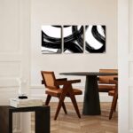 AUUAUU Abstract Canvas Wall Art Set of 3 Modern Minimalist Wall Decor Black White Brushstroke Painting Artwork 16×24 Inch Framed Posters Prints for Living Room Bedroom Office