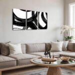 AUUAUU Abstract Canvas Wall Art Set of 3 Modern Minimalist Wall Decor Black White Brushstroke Painting Artwork 16×24 Inch Framed Posters Prints for Living Room Bedroom Office