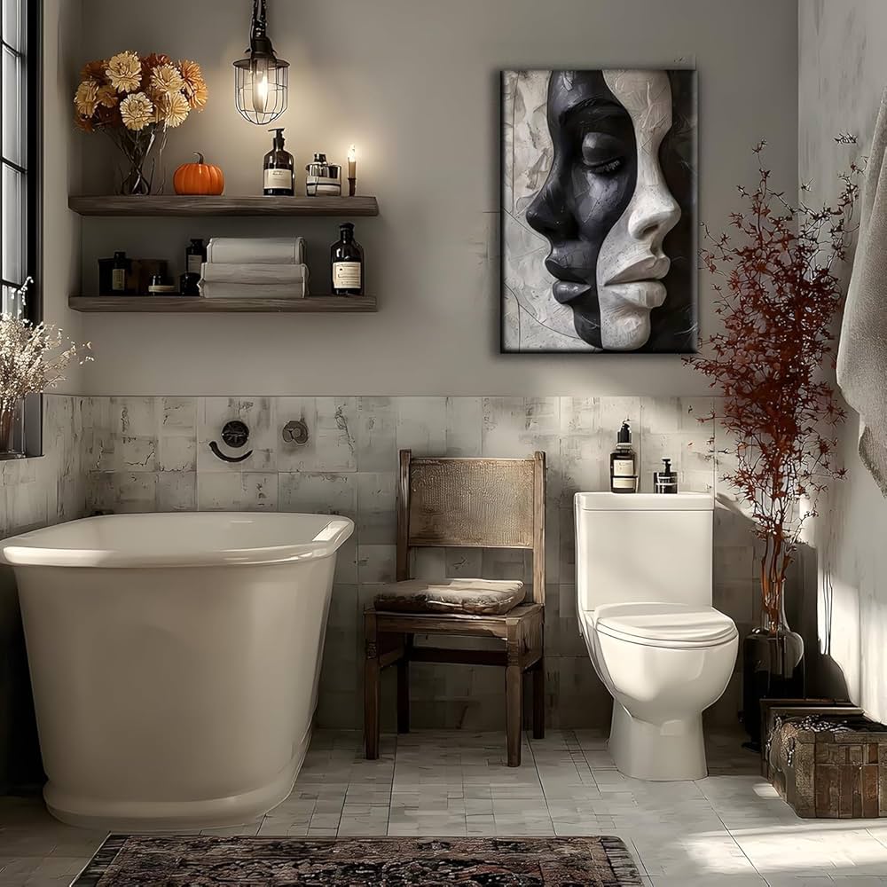 NSPYBRVV Modern Abstract Female Face Wall Art Trendy Black and White Wall Decor Black and White Abstract Female Portrait Canves Poster Painting for Kitchen Bathroom Living Room Aesthetic 12×16 inch