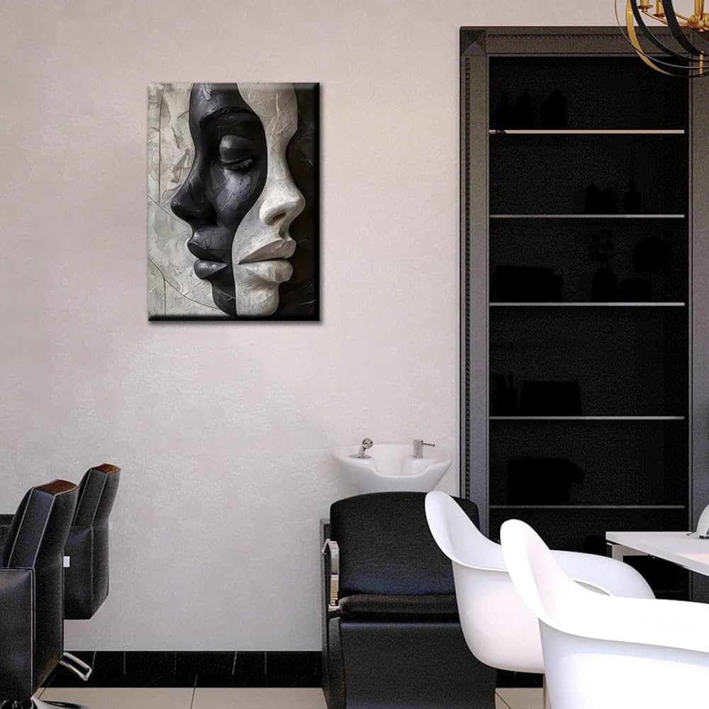 NSPYBRVV Modern Abstract Female Face Wall Art Trendy Black and White Wall Decor Black and White Abstract Female Portrait Canves Poster Painting for Kitchen Bathroom Living Room Aesthetic 12×16 inch