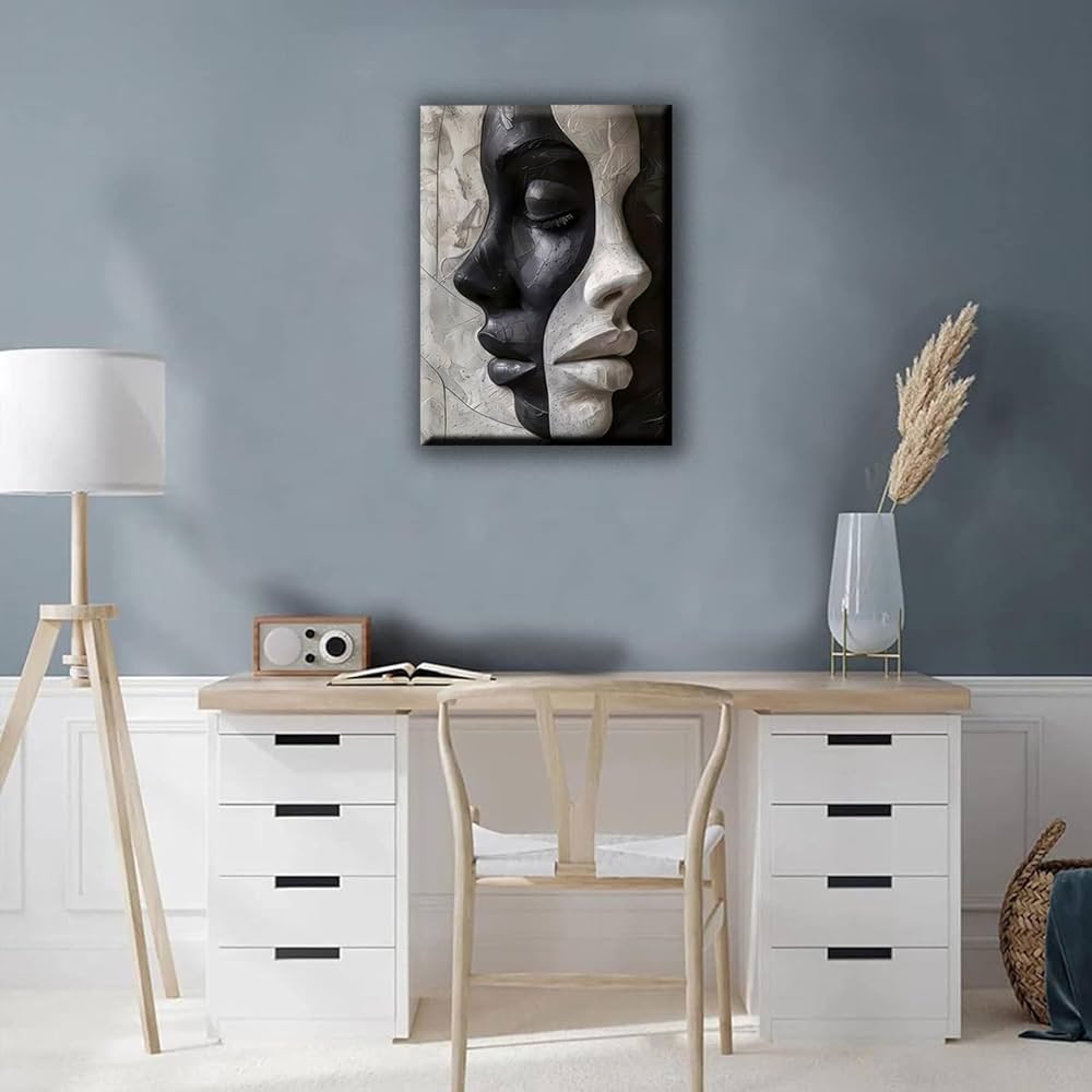 NSPYBRVV Modern Abstract Female Face Wall Art Trendy Black and White Wall Decor Black and White Abstract Female Portrait Canves Poster Painting for Kitchen Bathroom Living Room Aesthetic 12×16 inch