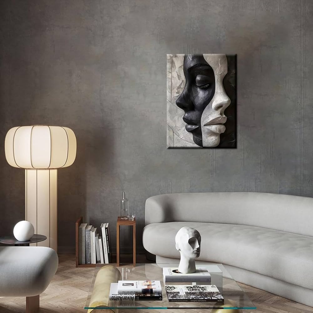 NSPYBRVV Modern Abstract Female Face Wall Art Trendy Black and White Wall Decor Black and White Abstract Female Portrait Canves Poster Painting for Kitchen Bathroom Living Room Aesthetic 12×16 inch