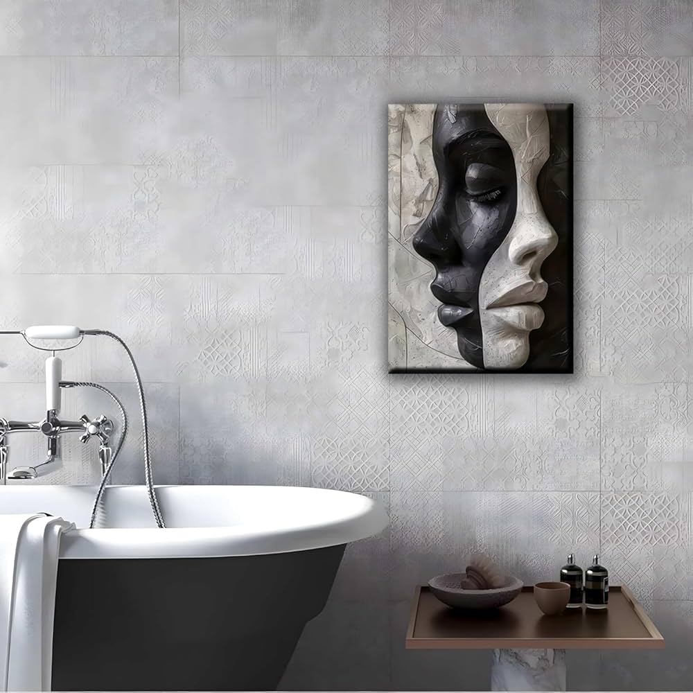 NSPYBRVV Modern Abstract Female Face Wall Art Trendy Black and White Wall Decor Black and White Abstract Female Portrait Canves Poster Painting for Kitchen Bathroom Living Room Aesthetic 12×16 inch