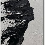 moshinart 24 x 36in Hand-Painted Oil Painting 3D Texture Black White Grey Modern Minimalist Black Abstract Wall Art, Home Office Wall Decoration Black White Grey Girl