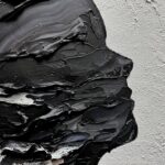 moshinart 24 x 36in Hand-Painted Oil Painting 3D Texture Black White Grey Modern Minimalist Black Abstract Wall Art, Home Office Wall Decoration Black White Grey Girl