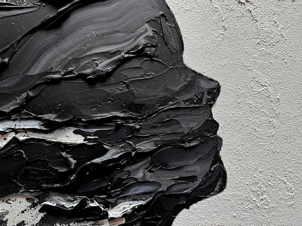 moshinart 24 x 36in Hand-Painted Oil Painting 3D Texture Black White Grey Modern Minimalist Black Abstract Wall Art, Home Office Wall Decoration Black White Grey Girl