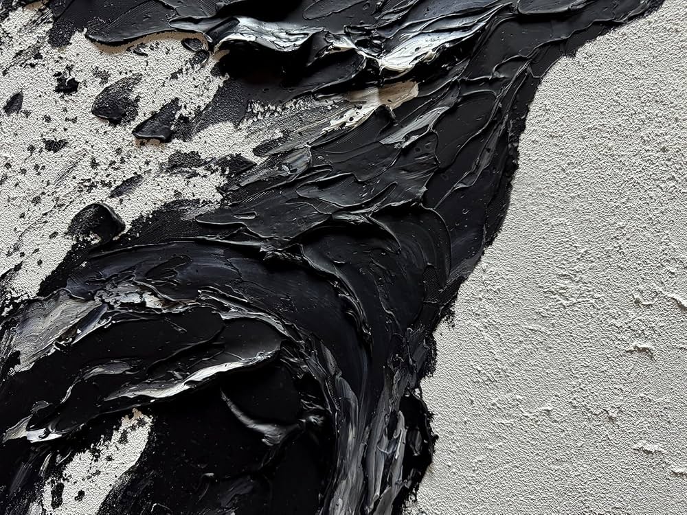 moshinart 24 x 36in Hand-Painted Oil Painting 3D Texture Black White Grey Modern Minimalist Black Abstract Wall Art, Home Office Wall Decoration Black White Grey Girl