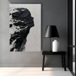 moshinart 24 x 36in Hand-Painted Oil Painting 3D Texture Black White Grey Modern Minimalist Black Abstract Wall Art, Home Office Wall Decoration Black White Grey Girl