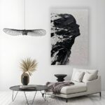 moshinart 24 x 36in Hand-Painted Oil Painting 3D Texture Black White Grey Modern Minimalist Black Abstract Wall Art, Home Office Wall Decoration Black White Grey Girl