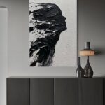 moshinart 24 x 36in Hand-Painted Oil Painting 3D Texture Black White Grey Modern Minimalist Black Abstract Wall Art, Home Office Wall Decoration Black White Grey Girl