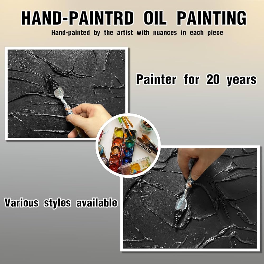 SKYRISE Large Hand Painting 3D Textured Canvas Wall Art for Living Room, Neutral Abstract Black Minimalismt Painting Handmade Picture Artwork Wall-Decor for Bedroom Office, Size 40×20 inches