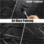 SKYRISE Large Hand Painting 3D Textured Canvas Wall Art for Living Room, Neutral Abstract Black Minimalismt Painting Handmade Picture Artwork Wall-Decor for Bedroom Office, Size 40×20 inches