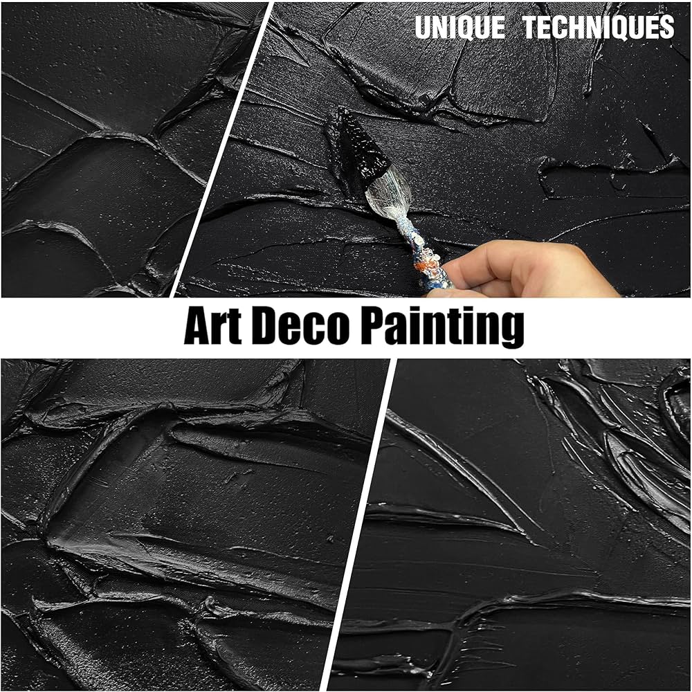 SKYRISE Large Hand Painting 3D Textured Canvas Wall Art for Living Room, Neutral Abstract Black Minimalismt Painting Handmade Picture Artwork Wall-Decor for Bedroom Office, Size 40×20 inches
