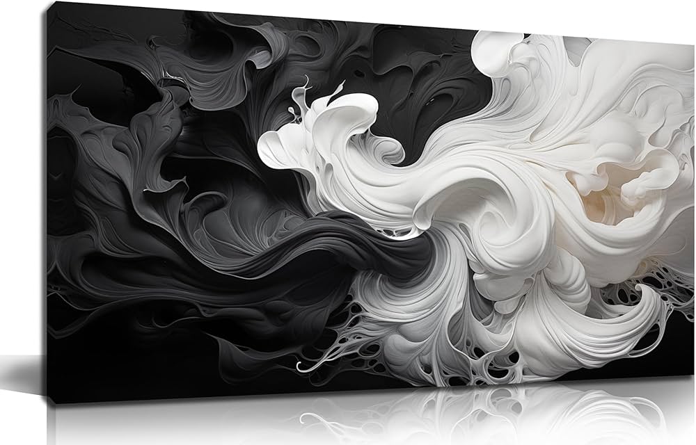 Abstract Black and White Wall Art for Living Room, Modern Minimalist Neutral Canvas Printed Painting Decorative-Picture Wall-Decor Artwork for Bedroom Dining Room Home Office, Size 40×20 Inches