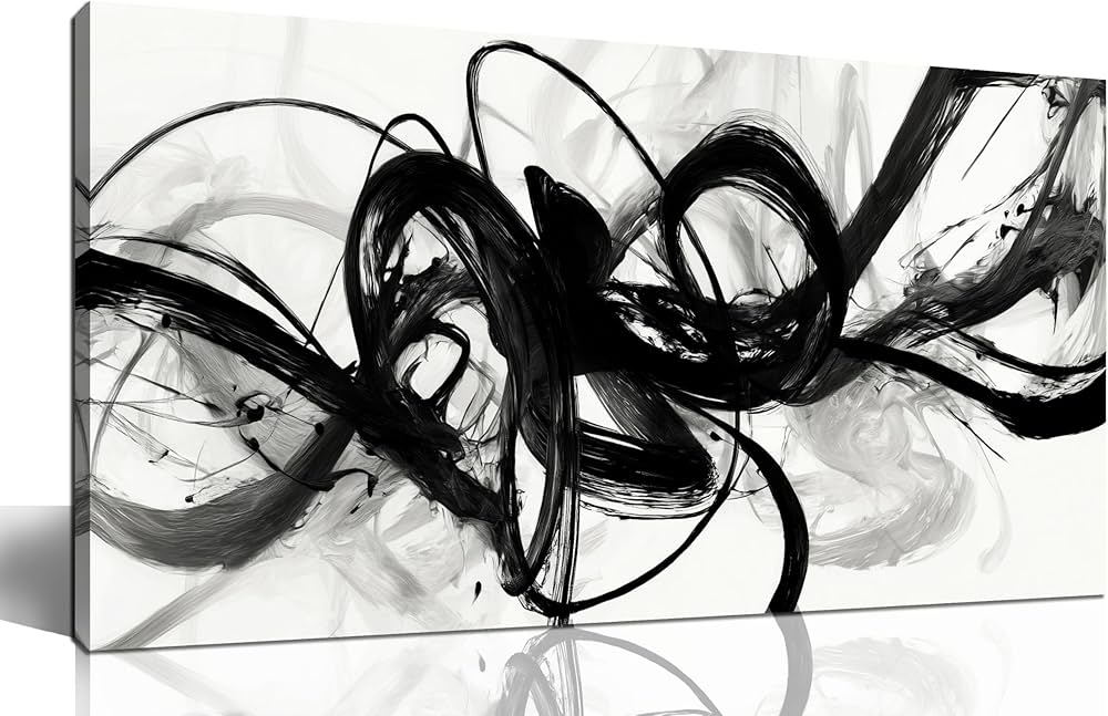 AUUZAIUA Abstract Wall Art for Living Room Black and White Swirl Lines Pictures Large Minimalist Artwork for Bedroom Kitchen Office Canvas Prints 20″x40″