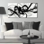 AUUZAIUA Abstract Wall Art for Living Room Black and White Swirl Lines Pictures Large Minimalist Artwork for Bedroom Kitchen Office Canvas Prints 20″x40″