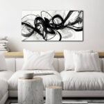 AUUZAIUA Abstract Wall Art for Living Room Black and White Swirl Lines Pictures Large Minimalist Artwork for Bedroom Kitchen Office Canvas Prints 20″x40″