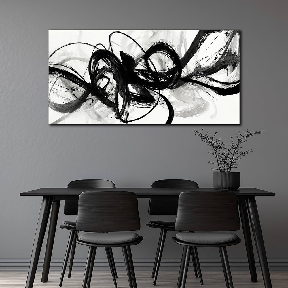 AUUZAIUA Abstract Wall Art for Living Room Black and White Swirl Lines Pictures Large Minimalist Artwork for Bedroom Kitchen Office Canvas Prints 20″x40″