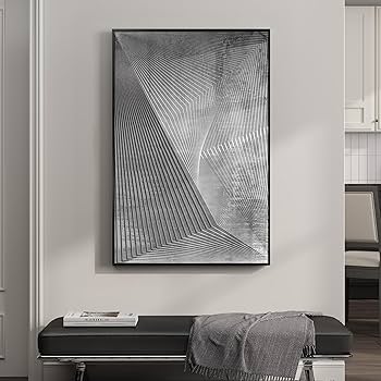 Framed Black And White Abstract Wall Art, Modern City Architecture Prints Paintings for Walls, Large Contemporary Geometric Lines Pictures for Living Room Dining Bedroom Hallway Home Decor 24×36 In