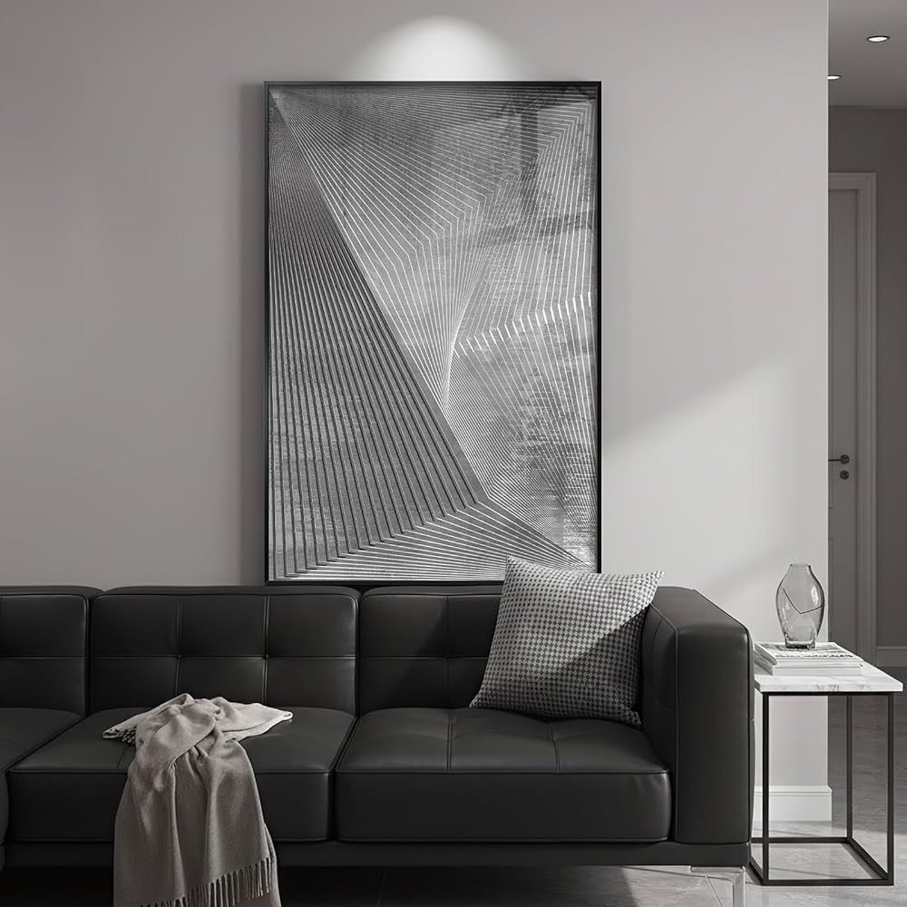 Framed Black And White Abstract Wall Art, Modern City Architecture Prints Paintings for Walls, Large Contemporary Geometric Lines Pictures for Living Room Dining Bedroom Hallway Home Decor 24×36 In