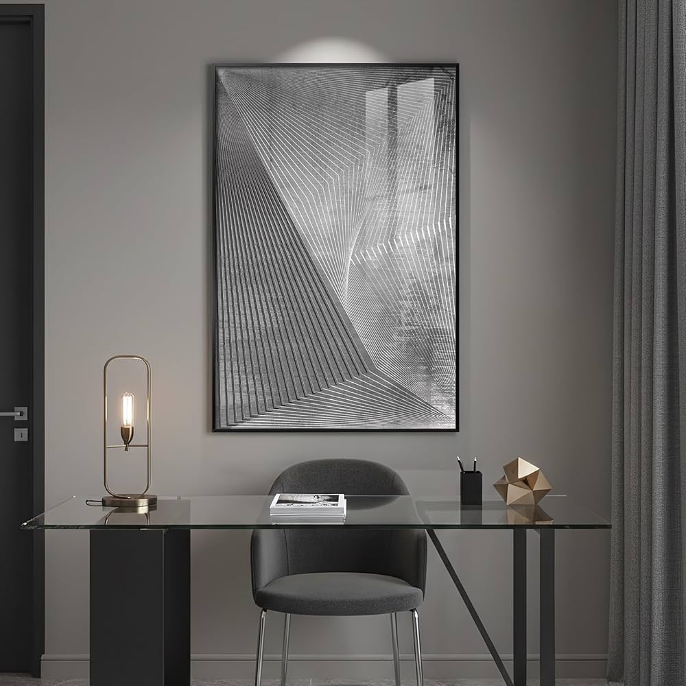 Framed Black And White Abstract Wall Art, Modern City Architecture Prints Paintings for Walls, Large Contemporary Geometric Lines Pictures for Living Room Dining Bedroom Hallway Home Decor 24×36 In