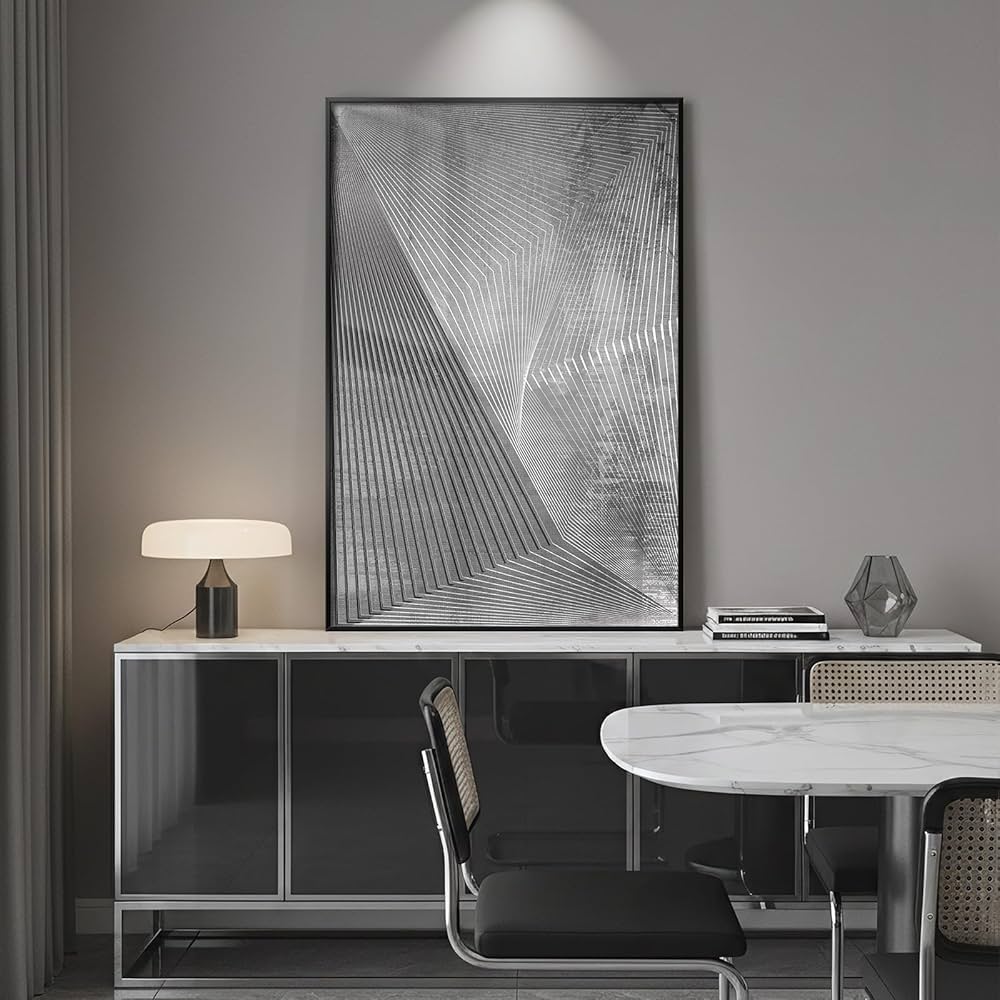 Framed Black And White Abstract Wall Art, Modern City Architecture Prints Paintings for Walls, Large Contemporary Geometric Lines Pictures for Living Room Dining Bedroom Hallway Home Decor 24×36 In