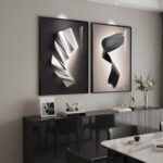 Large Framed Modern Black and White Wall Art for Living Room, Set of 2 Abstract Geometric Print Paintings Decor, Luxury Bright Style Artwork Pictures for Bedroom Dining Room Hallway 24×36 Inch