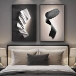 Large Framed Modern Black and White Wall Art for Living Room, Set of 2 Abstract Geometric Print Paintings Decor, Luxury Bright Style Artwork Pictures for Bedroom Dining Room Hallway 24×36 Inch