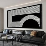Abstract Wall Art Modern Canvas Art Wall Decor Geometric Line Canvas Artwork Print Paintings Black And White Art Modern Picture For Bedroom Art Office Home Decor 20″X 40″ With Framed