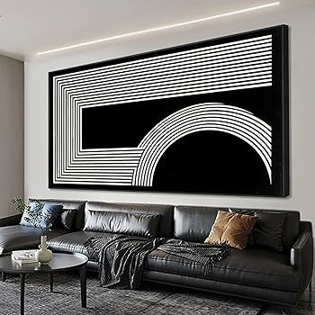 Abstract Wall Art Modern Canvas Art Wall Decor Geometric Line Canvas Artwork Print Paintings Black And White Art Modern Picture For Bedroom Art Office Home Decor 20″X 40″ With Framed
