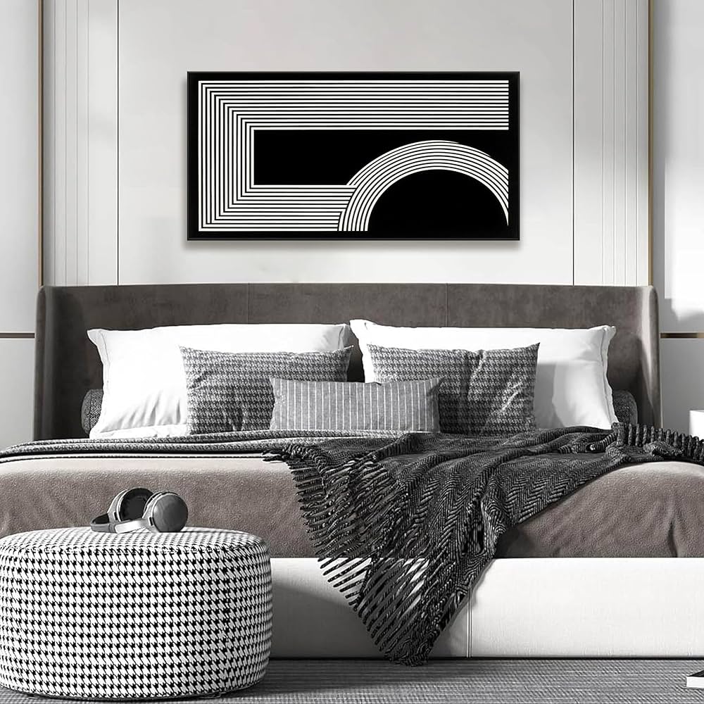 Abstract Wall Art Modern Canvas Art Wall Decor Geometric Line Canvas Artwork Print Paintings Black And White Art Modern Picture For Bedroom Art Office Home Decor 20″X 40″ With Framed
