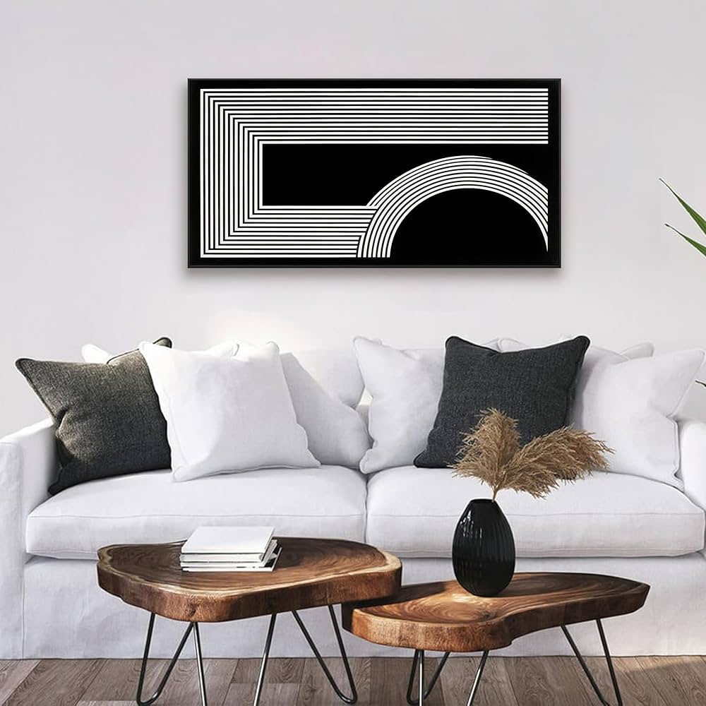 Abstract Wall Art Modern Canvas Art Wall Decor Geometric Line Canvas Artwork Print Paintings Black And White Art Modern Picture For Bedroom Art Office Home Decor 20″X 40″ With Framed