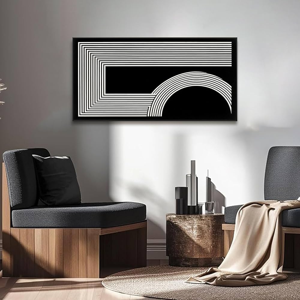 Abstract Wall Art Modern Canvas Art Wall Decor Geometric Line Canvas Artwork Print Paintings Black And White Art Modern Picture For Bedroom Art Office Home Decor 20″X 40″ With Framed