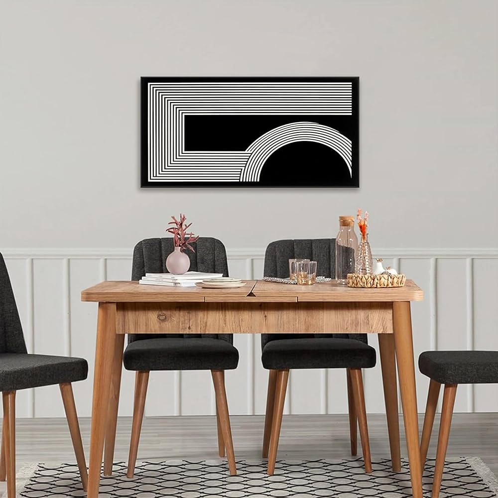 Abstract Wall Art Modern Canvas Art Wall Decor Geometric Line Canvas Artwork Print Paintings Black And White Art Modern Picture For Bedroom Art Office Home Decor 20″X 40″ With Framed