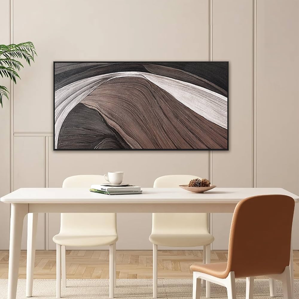 Abstract Wall Art Brown Canvas Art Wall Decor Print Abstract Wall Decor Modern Minimalist Black And White Canvas Painting Bathroom Picture For Bedroom Office Home Artwork 20″ X 40″ With Framed