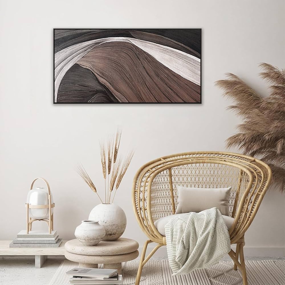 Abstract Wall Art Brown Canvas Art Wall Decor Print Abstract Wall Decor Modern Minimalist Black And White Canvas Painting Bathroom Picture For Bedroom Office Home Artwork 20″ X 40″ With Framed