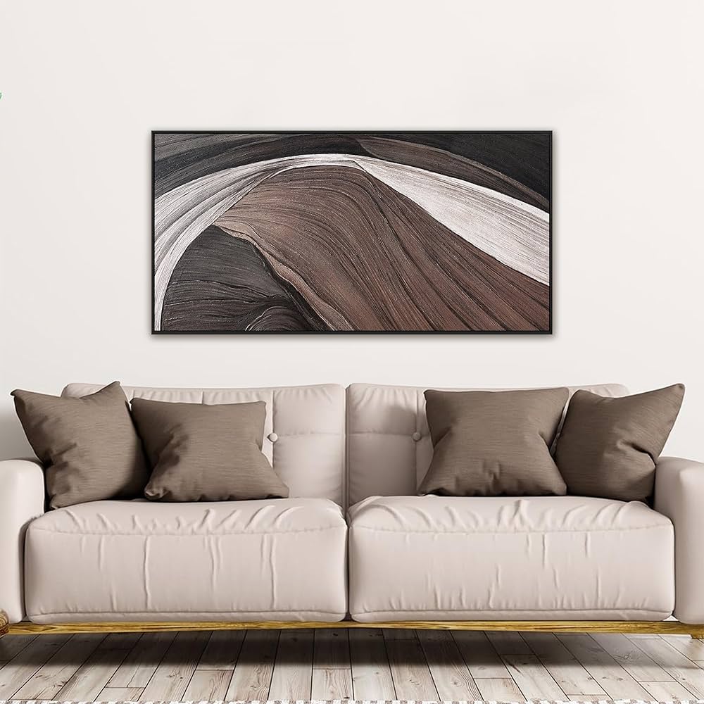 Abstract Wall Art Brown Canvas Art Wall Decor Print Abstract Wall Decor Modern Minimalist Black And White Canvas Painting Bathroom Picture For Bedroom Office Home Artwork 20″ X 40″ With Framed
