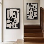 Large Framed Black and White Abstract Wall Art for Living Room, 2 Piece Modern Canvas Prints Paintings Artwork for Walls, Minimalist Black Beige Pictures for Hallway Dining Bedroom Wall Decor 24×36 In