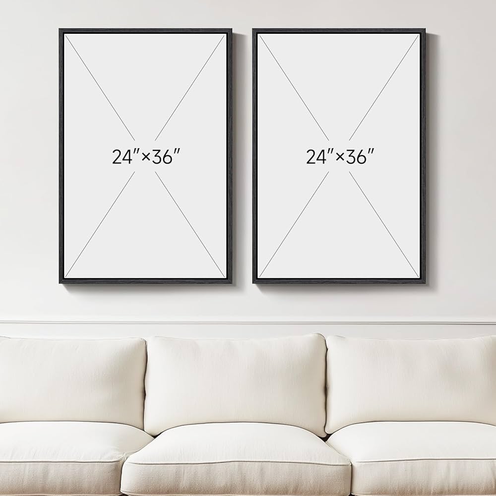 Large Framed Black and White Abstract Wall Art for Living Room, 2 Piece Modern Canvas Prints Paintings Artwork for Walls, Minimalist Black Beige Pictures for Hallway Dining Bedroom Wall Decor 24×36 In