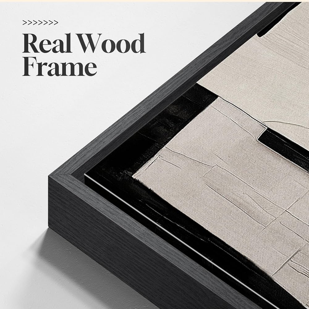 Large Framed Black and White Abstract Wall Art for Living Room, 2 Piece Modern Canvas Prints Paintings Artwork for Walls, Minimalist Black Beige Pictures for Hallway Dining Bedroom Wall Decor 24×36 In