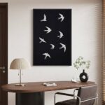 Framed Black and White Modern Wall Art, Large Animal Canvas Prints Paintings Artwork for Walls, Minimalist Birds in Flight Pictures for Living Room Dining Bedroom Hallway Office Home Decor 24×36 In
