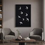 Framed Black and White Modern Wall Art, Large Animal Canvas Prints Paintings Artwork for Walls, Minimalist Birds in Flight Pictures for Living Room Dining Bedroom Hallway Office Home Decor 24×36 In