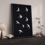 Framed Black and White Modern Wall Art, Large Animal Canvas Prints Paintings Artwork for Walls, Minimalist Birds in Flight Pictures for Living Room Dining Bedroom Hallway Office Home Decor 24×36 In