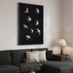 Framed Black and White Modern Wall Art, Large Animal Canvas Prints Paintings Artwork for Walls, Minimalist Birds in Flight Pictures for Living Room Dining Bedroom Hallway Office Home Decor 24×36 In
