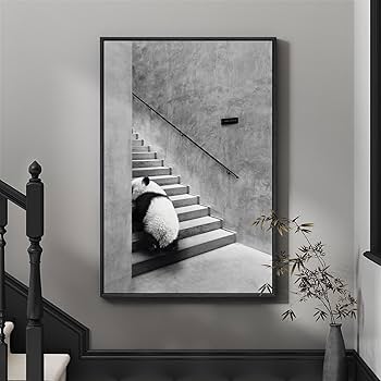 Framed Modern Black and White Wall Art, Modern Animal Panda Canvas Prints Paintings Artwork for Walls, Minimalist Panda Pictures for Living Room Bedroom Dining Room Lounge Office Wall Decor 24×36 In