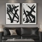 Large Framed Modern Black and White Wall Art, 2 Piece Minimalist Abstract Line Print Paintings, Bright Style Pictures Artwork Decor for Living Room Bedroom Dining Room Hallway 24×36 Inch