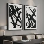 Large Framed Modern Black and White Wall Art, 2 Piece Minimalist Abstract Line Print Paintings, Bright Style Pictures Artwork Decor for Living Room Bedroom Dining Room Hallway 24×36 Inch