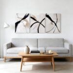 RZIGERNO 3 Pcs Abstract Line Wall Art Modern Minimalist Framed Canvas Prints 12×16 Inch Neutral Black and Beige Wall Decor Posters for Living Room Bedroom Office