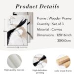 RZIGERNO 3 Pcs Abstract Line Wall Art Modern Minimalist Framed Canvas Prints 12×16 Inch Neutral Black and Beige Wall Decor Posters for Living Room Bedroom Office