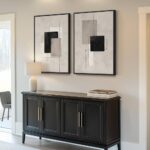 Large Framed Neutral Abstract Wall Art for Living Room, Set of 2 Black and Beige Modern Canvas Prints Paintings Artwork for Walls, Minimalist Block Lines Pictures for Hallway Office Wall Decor 24×36 In